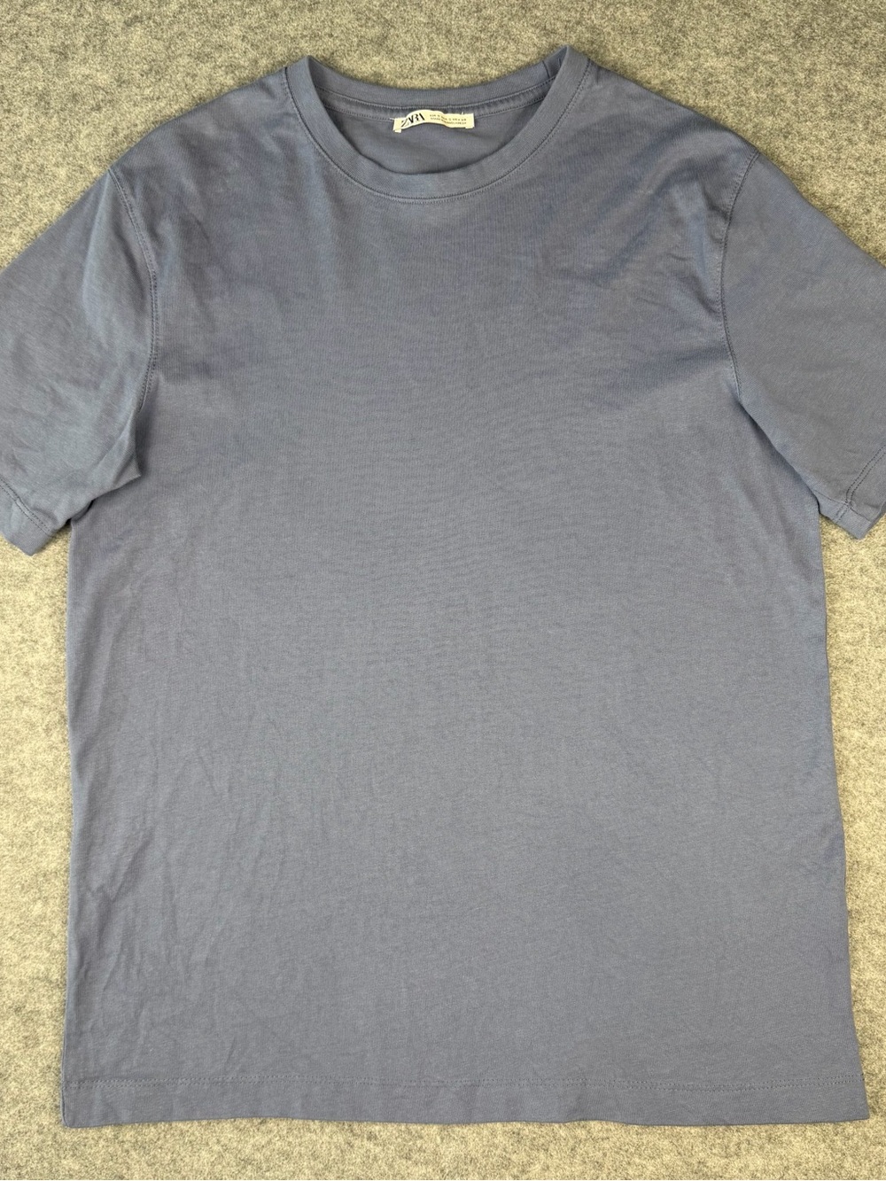 Zara Gray Blue Crew Neck T‑Shirt Men’s Small S Short Sleeve Solid Tee